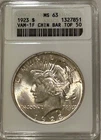 1923 P Peace Silver Dollar ANACS MS63 VAM-1F Chin Bar Top 50 Soapbox Holder