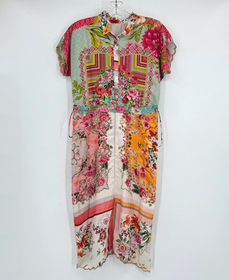 Johnny Was Multicolor Floral Collage Print Short Sleeve Dress Sz XS