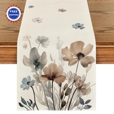 Table Runner 13 x 72 Artoid Mode Brown Poppy Floral Leaves Spring Seasonal Home