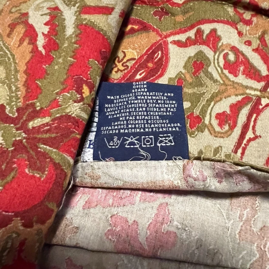 Ralph Lauren Randolph Queen Flat Sheet Vtg Red Paisley Floral Retired Pattern - Image 4 of 4