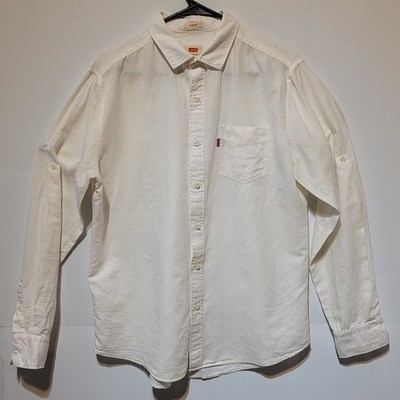 Levi's Mens Slim Fit Linen Cotton Blend Button Long Roll Tab Sleeve White Size L