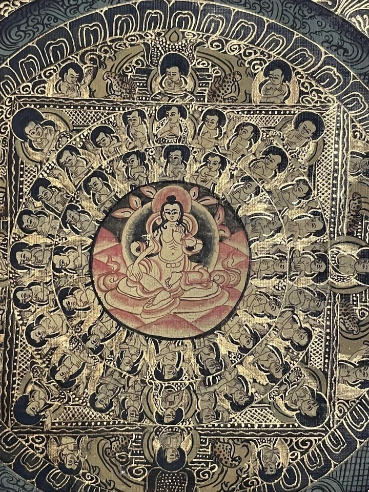 Pintura Thangka de colección pintada a mano de Buda tibetano historia de vida arte de yoga enmarcado Foto 2 de 4