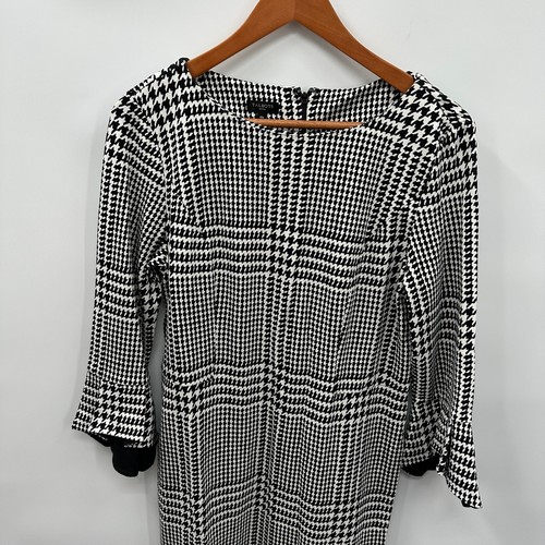 Talbots schwarz & weiß Hahnentritt Glockenärmel Etuikleid // 10 Petite - Bild 2 von 8