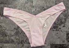 NWT VICTORIA'S SECRET PINK LIGHT PINK LOGO BAND V STYLE TANGA CHEEKY PANTIES
