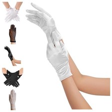 Bridal Opera Gloves Women Smooth Fabric Short Style with Pearl Wrist Detail