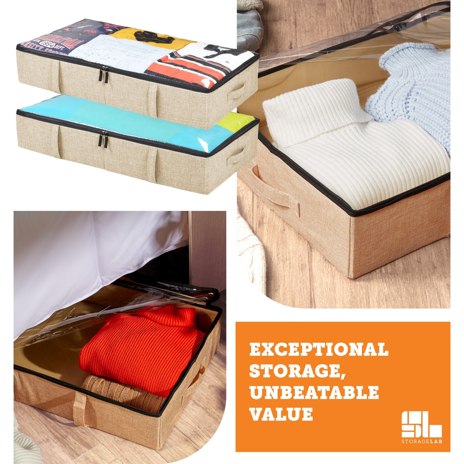 Under Bed Storage Containers, Closet Organizers with Sturdy Handles for Cloth...