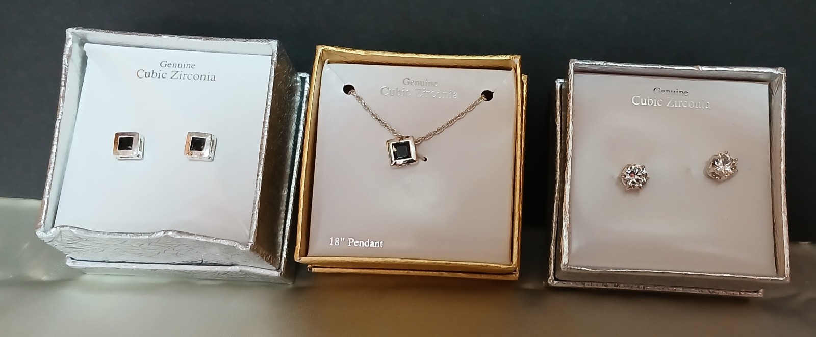 Cubic Zirconia Earrings And Necklace Lot Of 3