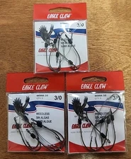 Lot Of 3. EAGLE CLAW Weedless Hooks.   Size 3/0. 5pk (15 Total Hooks)