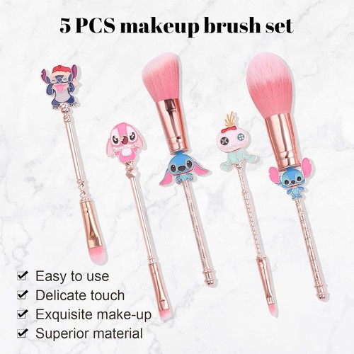 5X Cartoon Lilo and Stitch Cosmetics Brushes Eyebrow Makeup Tool Brush Set + Bag - Picture 4 of 7