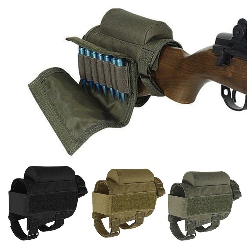Busc pochette repose-joue noir avec cartouchière de chasse pour 7 munitions de carabine