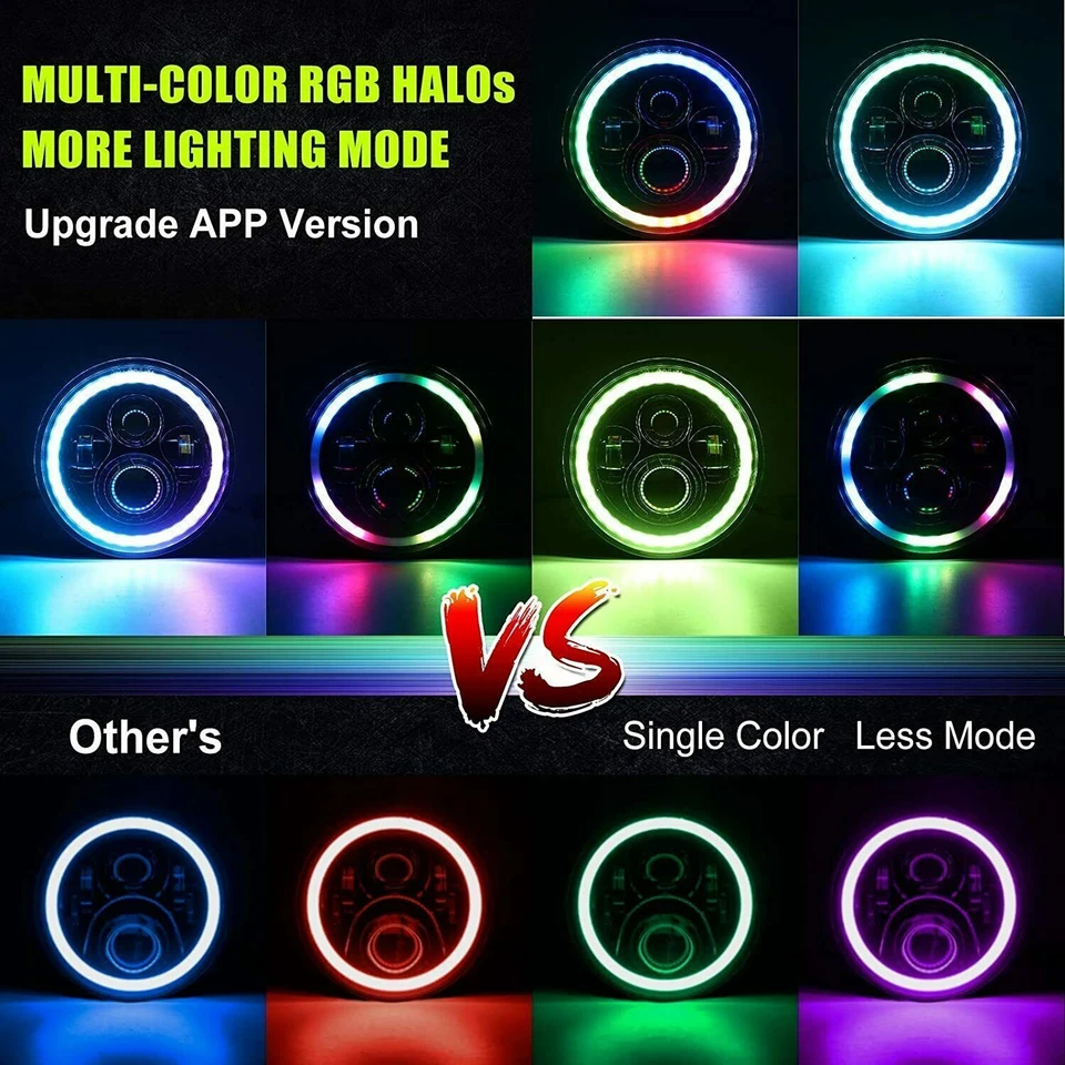 Halo de faros LED RGB de 7 pulgadas + soporte de montaje de 9"" para Jeep Wrangler JL 2018-2021 Foto 3 de 4