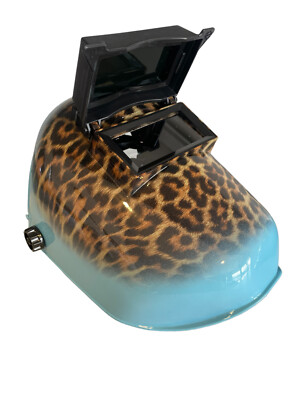 Hydro Dipped Custom Welding Helmet WHP100 Cheetah Print w/blue rim
