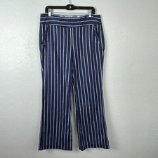 Tommy Hilfiger Women's Navy Striped 100 Cotton Wide Leg Pants - Size 10