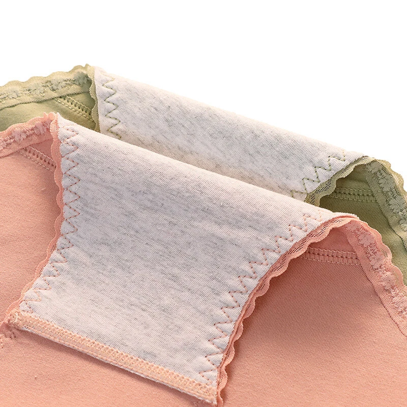 Women's Pure Cotton Lace Edge Seamless Graphene Antibacterial Mid-waist Panties - Image 3 of 4