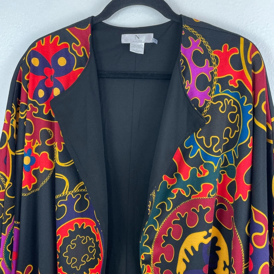 Chaqueta Cárdigan Natori Kimono Talla L Gran Tamaño Colorido Reversible Rojo Negro Foto 2 de 4