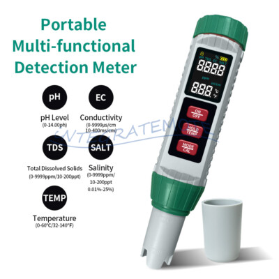 PH/EC/TDS/Salinity/Temperature 5-in-1 High Precision Digital Water Quality Meter