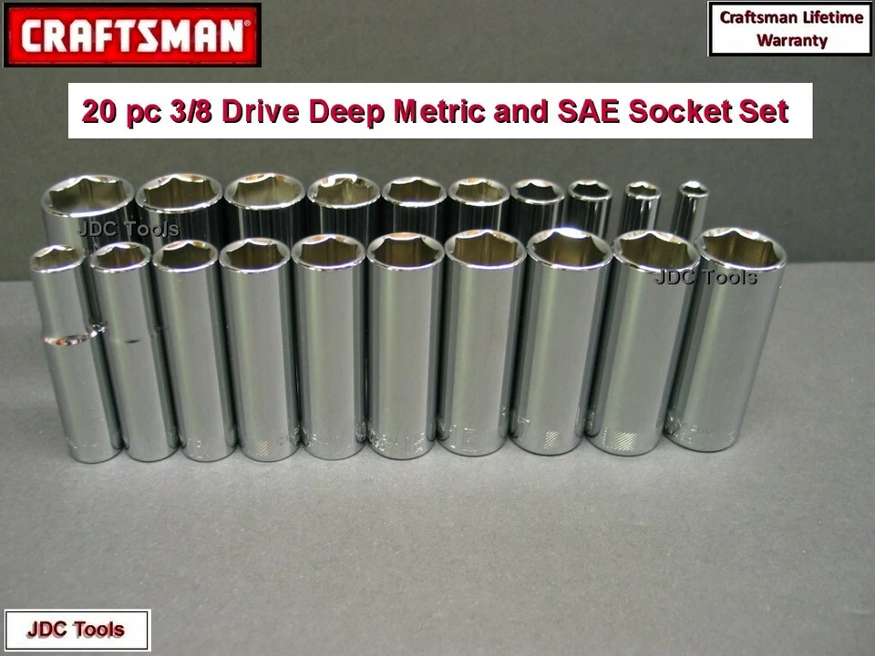 CRAFTSMAN 20 pc 3/8 Drive Deep SAE or Metric Socket Set  - You Choose 9 10 - Image 4 of 4