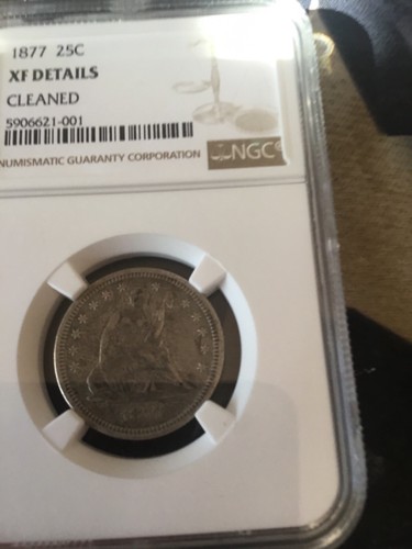 1877 seated liberty quarter NGC xf detail