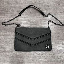 G By Guess Clutch Bag Black Faux Leather Flap Preppy Envelope Zip Chain