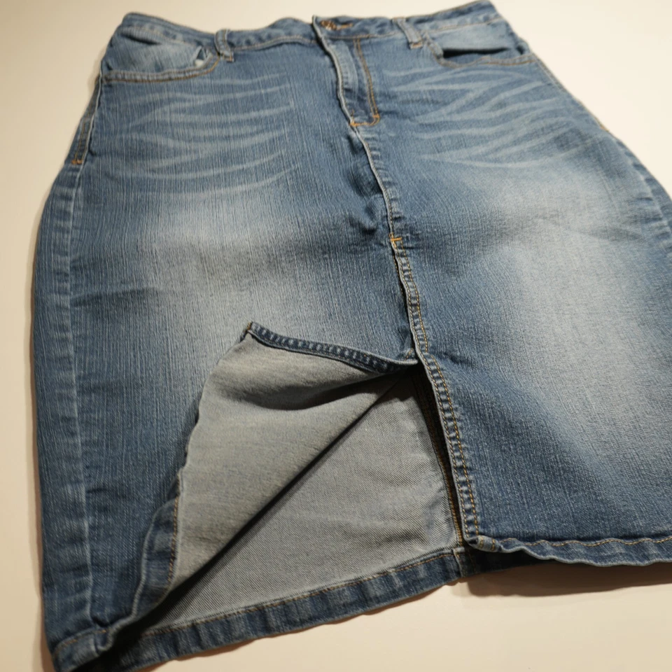 Falda Lápiz Pantalones de Violonchelo Talla Grande Azul Denim Bolsillos Flexibles Tiro Alto Informal Foto 4 de 4