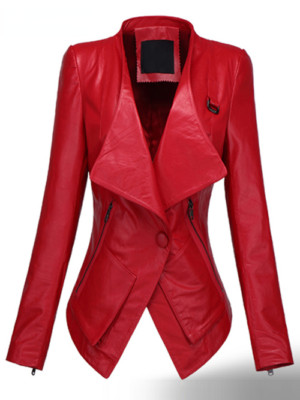 Spring Short Red Black Leather Jacket Single Button Slim Fit Jackets and Coats