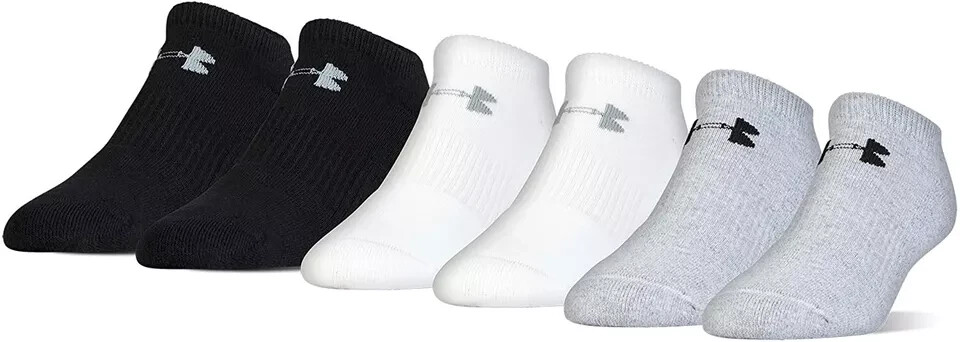 Under Armour Youth Training Cotton No Show Socks White, Gray