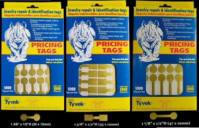 1000 Rhino Tyvek Gold Adhesive Dumbbell Jewelry Labeling Price Tags - 3 Styles