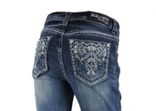 Grace in LA Women Bootcut Jeans Silver Aztec Tribal Cowgirl Mid Rise Easy Fit