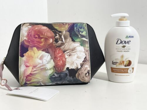 TED BAKER SCHWARZ BUNT BLUMEN JACQUIE LEDER HANDTASCHE KOSMETIK MAKE-UP TASCHE NEU!!! - Bild 3 von 10