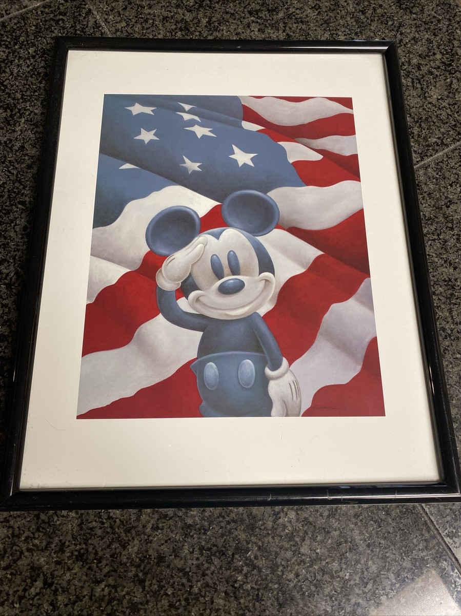 DISNEY PRINT ART MICKEY MOUSE AMERICA PATRIOTIC SALUTING USA FLAG