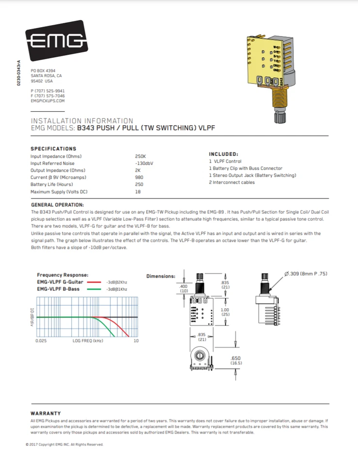EMG B343 25K VLPF PUSH/PULL PPP TONO ACTIVO OLLA CORTA VARIABLE FILTRO PASO BAJO Foto 3 de 4