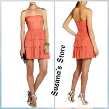 NWT BCBG MAXAZRIA SIZE 8 LILAH TIEREDPINK CORAL LACE STRAPLESS DRESS MSRP 368