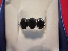 Black Sapphire 3-Stone Ring in 925 Sterling Silver-Size 7-2.50 Carats