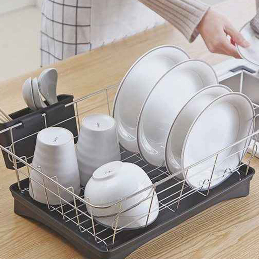 Large Kitchen Sink Dish Drainer Rack With Drip Tray And Plate Cutlery Holder