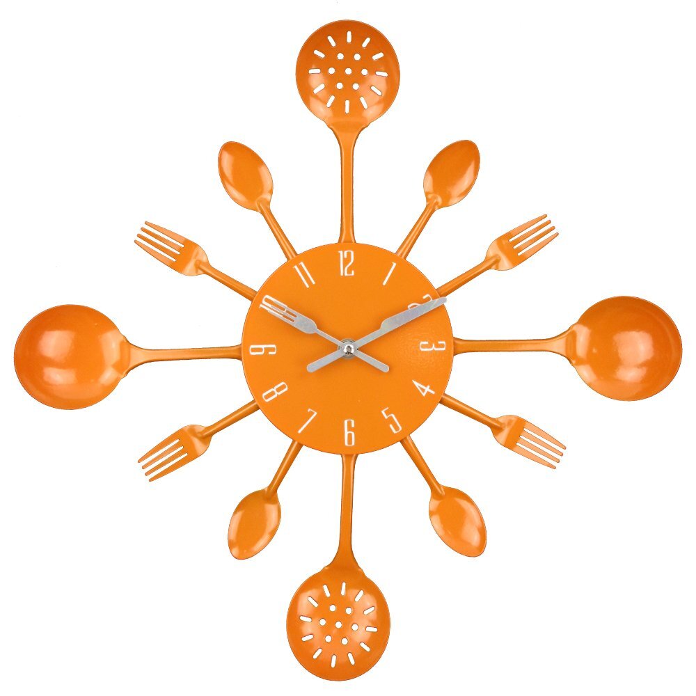 Wall Clock 16" Metal Kitchen Cutlery Utensil Spoon Fork Wall Clock Creative Mode