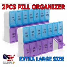 2 Pack Pill Box Extra Large AM/PM Twice a Day Organizer Case Medicine Weekly