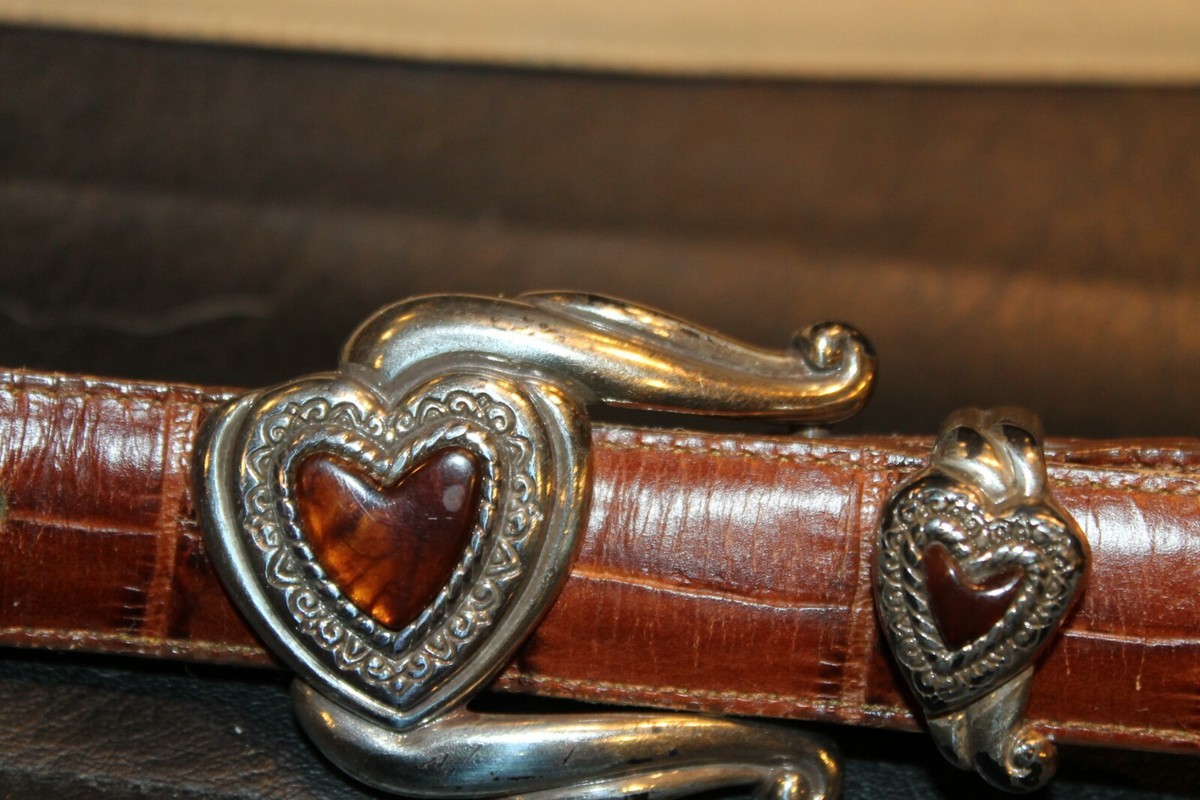 Brighton Brown Leather mock croc Belt Heart Shaped Buckle  display picture 1