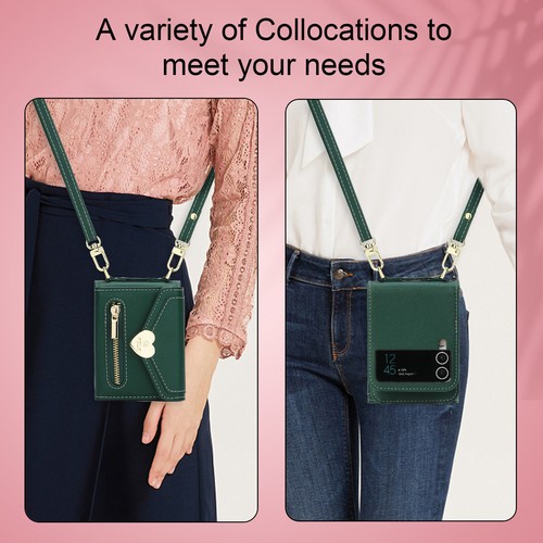 For Samsung Galaxy Z Flip 7 6 5 4 3 Leather Wallet Case Crossbody Strap Cover - Picture 62 of 84
