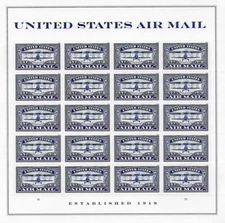 Air Mail Jenny Plane in Blue Sheet of 20 Current Rate Postage Stamps Scott 5281
