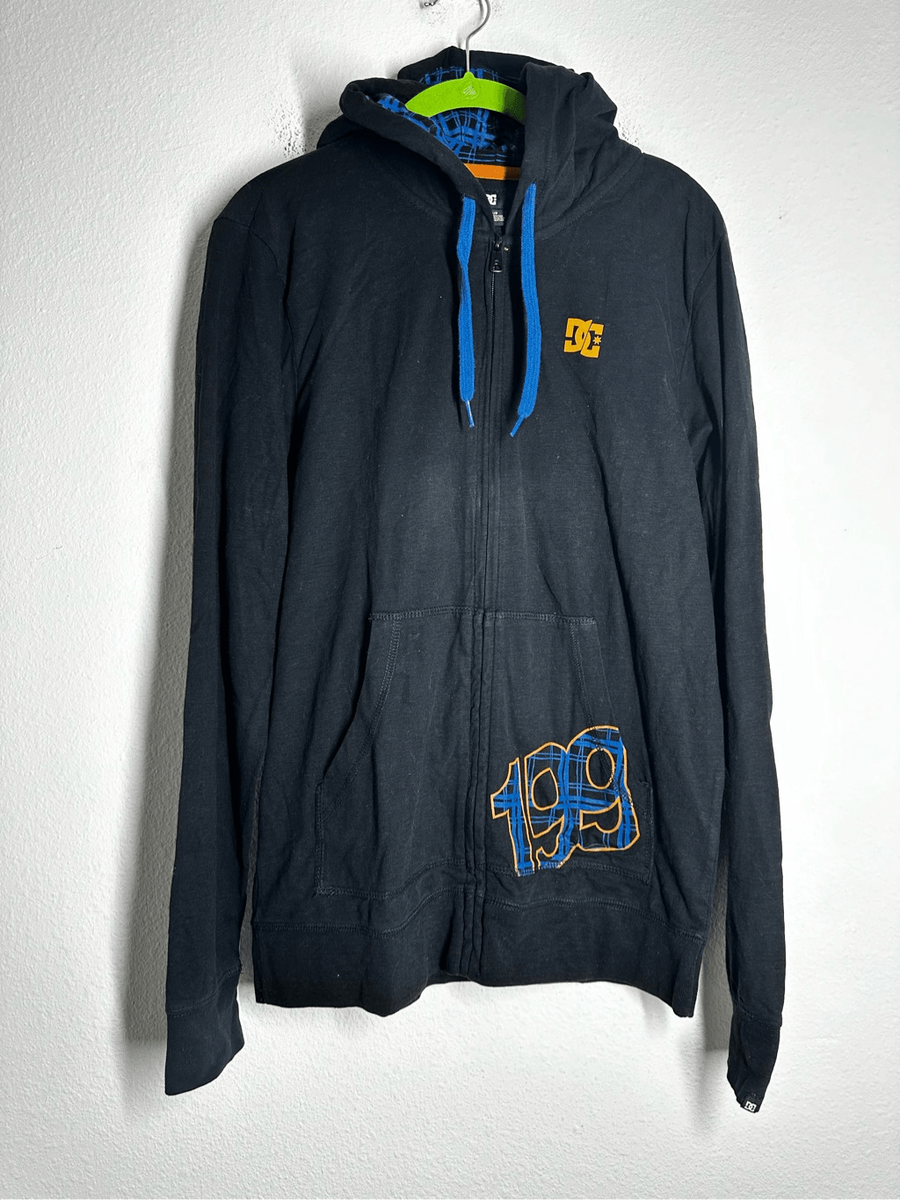 DC TRAVIS PASTRANA 199 PLAID FULL ZIP MEN'S SWEATSHIRT BLACK BLUE