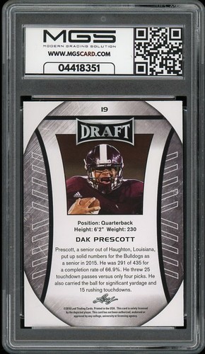2016 Leaf Draft #19 Dak Prescott MGS Classificato 10 Gemme Ottime Condizioni RC Rookie - Foto 2 di 2