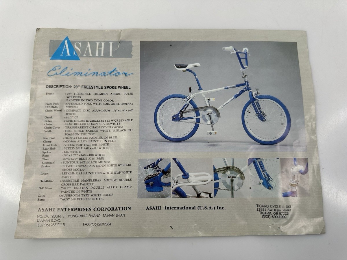 Rare Vintage 1987 Asahi Eliminator Freestyle BMX 20” Blue Rare Vintage 1987 Asahi Eliminator Freestyle BMX 20” Blue
