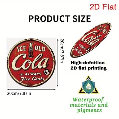 Retro Cola Sign Wood Round 8 in Ice Old Vintage Style Man Cave