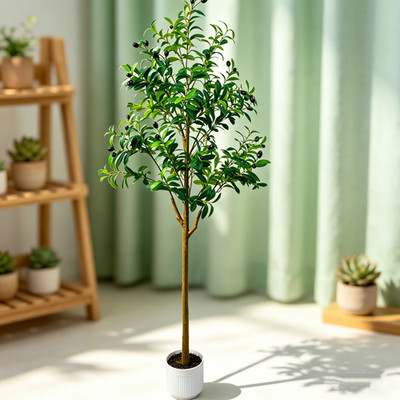 5Ft Fake Olive Tree With White Pot Moss Lifelike Foliage For Indoor Commercial