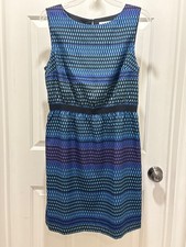 Ann Taylor LOFT Dress M med Womens black Blue Purple Geometric Print Sleeveless