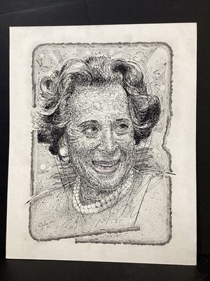 John C. Broomfield Pen & Ink Drawing Portrait Kitty Carlisle Hart Signed