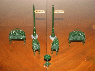 Lemax Street Sign Posts & Outdoor Furniture Lot Christmas Village Accessories