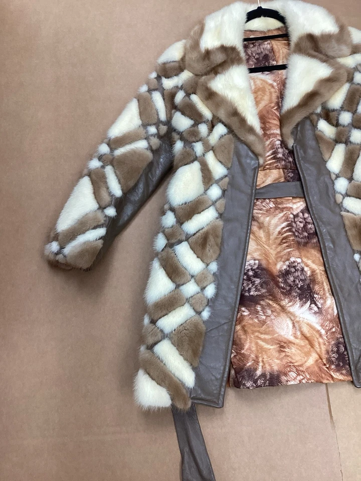 Chaqueta Visón Diamante Años 70 De Colección Rubia Marrón Piel Real Trinchera Espía Mod Disco Abrigo LEER Foto 2 de 4