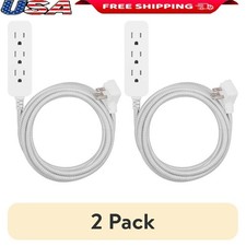 15ft 3Outlet Braided Extension Cord Indoor Flat Plug Power Strip 2Pack New