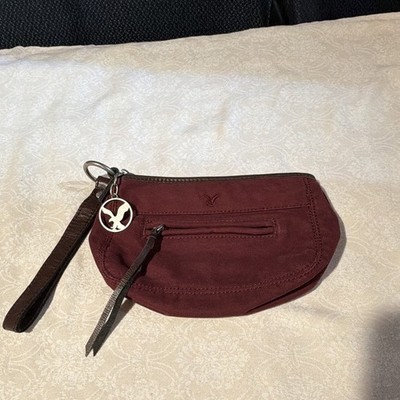 American Eagle Outfitters Burgundy Zip Wristlet Clutch Wrist Strap Eagle Charm